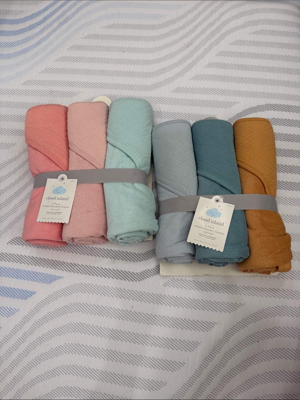 Cloud Island Assorted Cotton Infant Hooded Towel Set - Pastel & Earth Tones